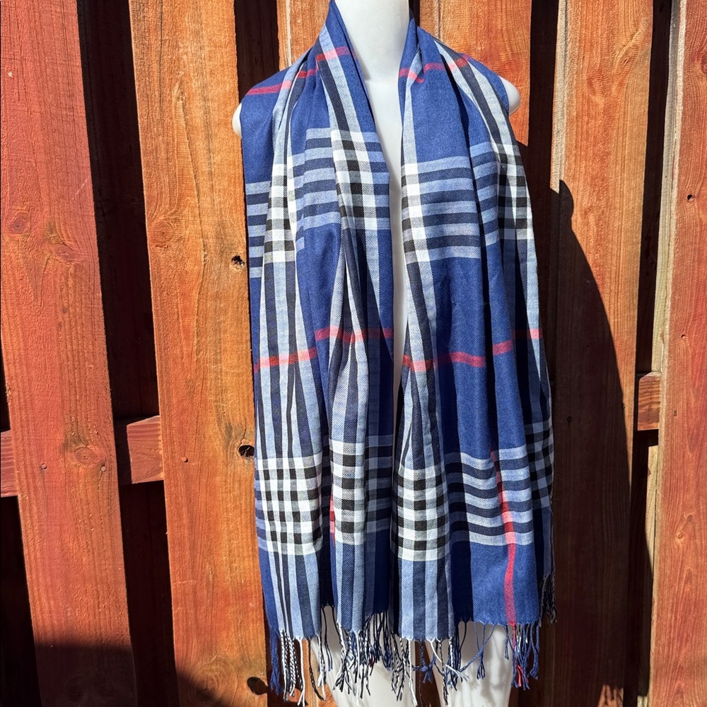 Pashmina Blue and Red Checkered Wrap